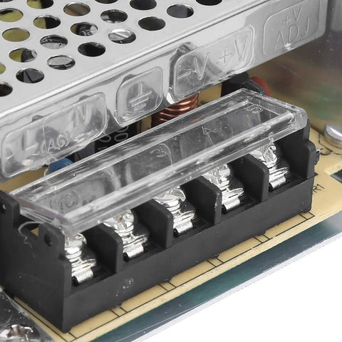 5V Power Supply For CCTV And LED Displays With Adjustable Voltage, Low Noise, Overload Protection, And Wide AC Input, Perfect For Industrial Automation Tasks, 5V 6A 30W, Model S 30 5, 100 To 240V PCB terminal block close-up