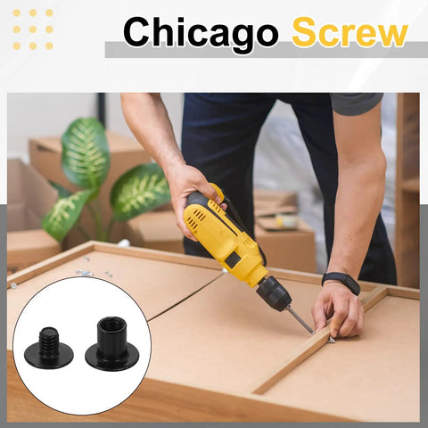 50 Piece Black Chicago Screw Kit M4 X 8mm Precision Carbon Steel Phillips Binding Hardware in use for DIY assembly.