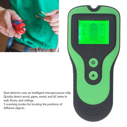 Stud Finder Wall Scanner High Sensitivity 5 Modes LCD Display Sound Alarm Stud Detector for Wood Beams Joists Metal with green screen.