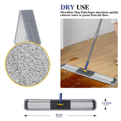 36 Inch Pro Grade Commercial Mop For Floor Cleaning With 3 Microfiber Pads shown in use with 60 Inch Long Handle