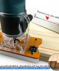 Top Tier Aluminum Wood Trimmer Router Base With Adjustable Slotting Bracket Drops Right In For Butter Smooth Routing And Reliable Cuts On Lumber Fits 65 Mm Bore Accepts 6 To 56 Mm Shafts mounted on wood with baffle removal indicator
