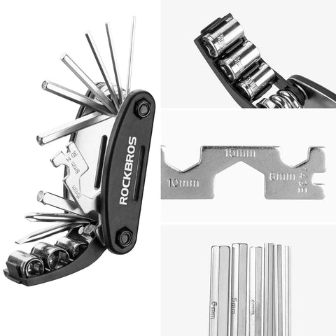 16 In 1 Foldable Bike Tool Kit For Cyclists, Portable Multitool With Allen Wrenches, Tire Levers, Steel Construction