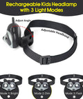Adjustable rechargeable kids headlamp with 3 light modes for camping and sleepovers, part of Kids Lantern And Headlamp Set 2 In 1 Rechargeable 360 Degree LED Tent Night Light For Toddlers Cute Raccoon Camping Gear For Outdoor Adventures And Sleepovers Gift.