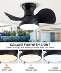 ABS Ceiling Fan with 3 Color Temperature LED Light and Remote Control showing three light settings: warm, natural, cold.