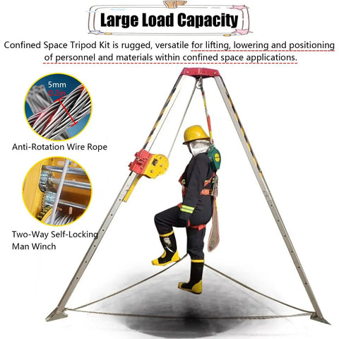 Hardcore Aluminum Confined Space Tripod Kit With Winch For Tight Squeeze Manhole Rescues Includes Fall Arrester Harness Legit Rescue Gear Built Different To Lift Crew Straight Down Sewer Tunnels No Sweat Guaranteed