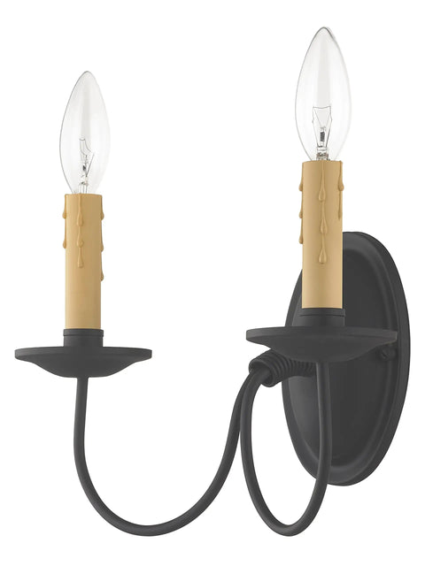 Heritage Two Light Black Wall Sconce Built From Solid Steel With Classic Traditional Design For Living Room Hallway Or Entryway Indoor Lighting That Delivers Timeless Style And Built To Last Durability For Your Space.