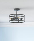 Two Pack 13 Inch 3 Light Matte Black Semi Flush Mount Ceiling Light Fixtures For Farmhouse Kitchen And Hallway Slick Industrial Style Modern Look Durable Frame