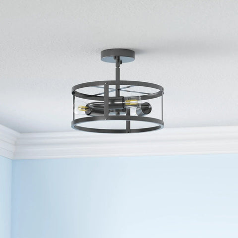 Two Pack 13 Inch 3 Light Matte Black Semi Flush Mount Ceiling Light Fixtures For Farmhouse Kitchen And Hallway Slick Industrial Style Modern Look Durable Frame