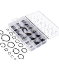 225Pcs C Clip Circlip Snap Ring Set For Machinery And Vehicles Retaining Fasteners Hardware Kit In Alloy Steel Rubber Black Finish Fits Grooves 6mm To 32mm Range with assorted rings in a plastic organizer box.