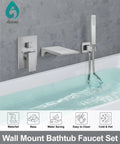 Wall Mount Bathtub Faucet Set With Waterfall Spout Tub Filler Handheld Sprayer Single Handle Brushed Nickel Finish