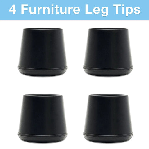Four black Three Quarters Inch Round Rubber Chair Leg Tips 4 Pack Nonslip Floor Protectors for Chairs, Stools, Tables.