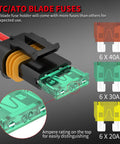Beefy 12 Volt Inline Fuse Holder With Secure Mounting Holes For 12 Awg Automotive Marine Vehicle Wiring Kits Includes Waterproof Atc Ato Blade Fuses Rated At 20 30 40 Amps with visible blade fuses.