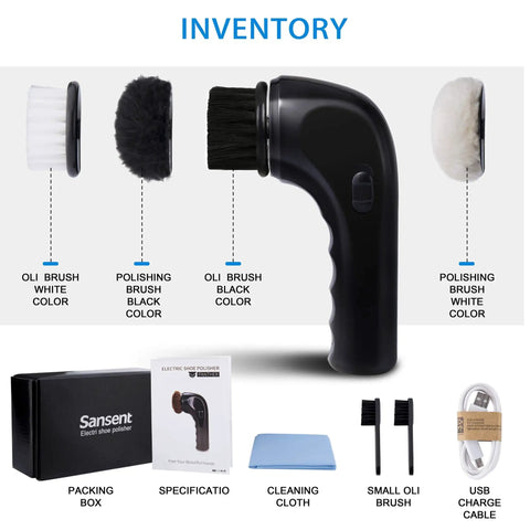 Portable Electric Shoe Polisher Brush For Rapid Shine And Fresh Kicks With Smooth Premium Leather Finish Hassle Free Auto Dust Extractor Kick Game Essentials with various brush heads and accessories.
