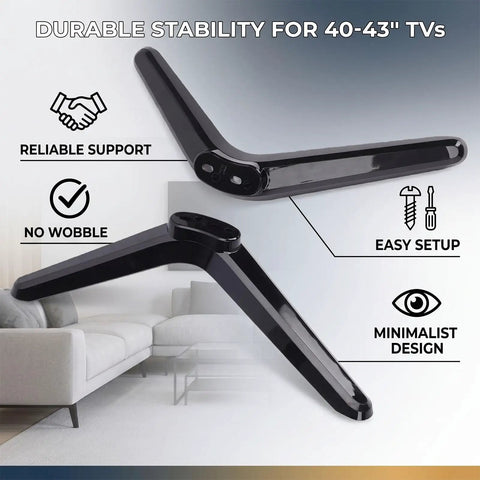Replacement TV Stand Legs For 40 To 43 Inch Televisions, Durable Plastic Feet With Screws And Foot Pads Secure Mounting Bracket.