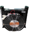 AJ0510T-CA 10 Liters Per Minute Air Cooled Hydraulic Cooler Heat Exchanger front view with fan grill for CNC systems