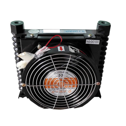 AJ0510T-CA 10 Liters Per Minute Air Cooled Hydraulic Cooler Heat Exchanger front view with fan grill for CNC systems