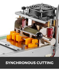 Close-up of AOXHUGB Automatic Computer Cloth Tape Cutter with hot cold knife mechanism and synchronous cutting features.