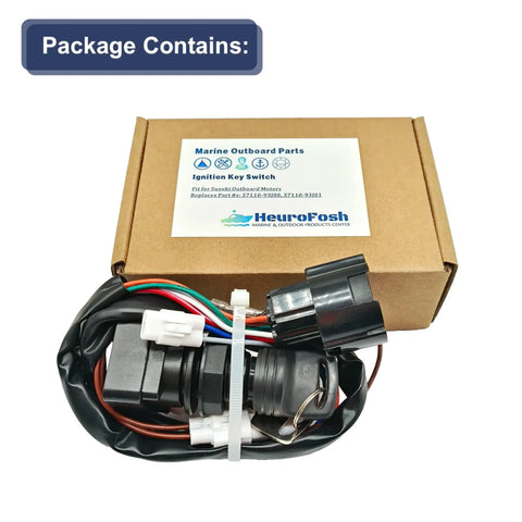 Ignition Key Switch Assembly For Suzuki Outboard Motors 4 Stroke 15 to 250 HP 1998 to 2011 Replacement Control Box Replaces 37110 93J00 93J01 DF Series OEM Grade Replacement For Suzuki Outboard Key Switch