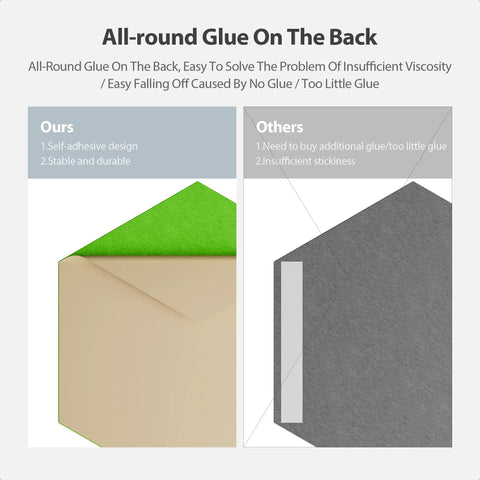 Comparison of Pro Level Hexagon Acoustic Panels Featuring Rock Solid Self Adhesive Backing showing glue quality and stability.