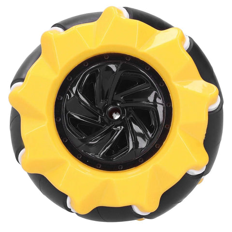 80mm mecanum wheel with yellow outer gear and black center hub for DIY robot car projects