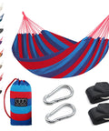 Easy Setup Brazilian Style Hammock With Tree Straps For Hanging, Durable Portable Single Or Double Hammock, Blue And Red Stripe