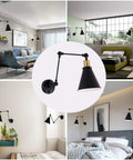 Two Light Dimmable Industrial Wall Sconce With On Off Switch Edison Vintage Style Swing Arm Lamp in various room settings