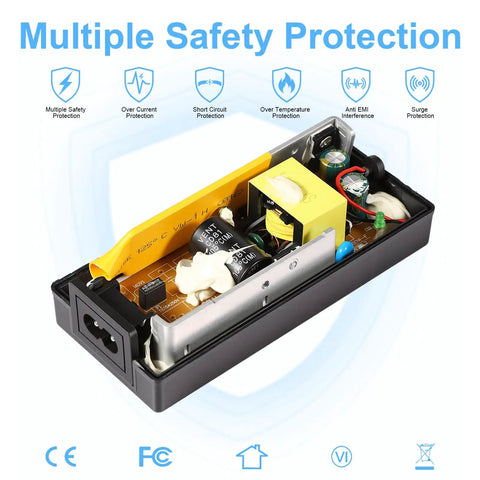 12V 5A DC Power Supply Switching Adapter 60W With 2.1x5.5mm Connector 100-240V AC Input Works With LED Strip Lights, Wireless Routers, Security Cameras, ADSL Modems, Switches, LCD Monitors, Indoor Use, open housing