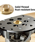 Damn Solid Brass Router Bushing Guide Set With Eight Precision Template Guides Lock Nuts And Compact Case showing solid thread and rust-resistant brass design.