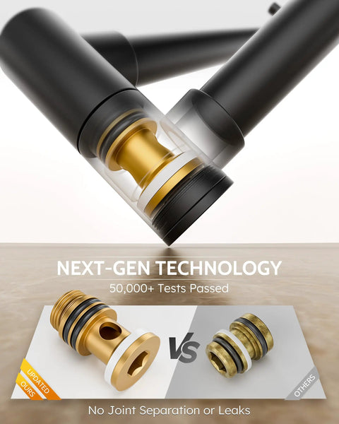 Close-up of Slick Matte Black Brass Pot Filler Faucet Rock Solid Wall Mount Kitchen Cooktop Tap showing next-gen technology details.