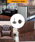 Rugged 50 Piece Silver Upholstery Nail Caps For Couches And Headboards Quick Snap Fit displayed on various furniture types.