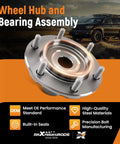 Bolt-On Front Wheel Bearing And Hub Assembly For Toyota Tundra 2000-2006, Tacoma 1999-2004, Sequoia 2001-2007, And 4Runner 1996-2001 2WD 6 Lug Replaces 710571 ABS On Hub Durable Front Hub Bearing For Smooth Rides showing front view with steel material and precision bolts in front of a parked Toyota vehicle.