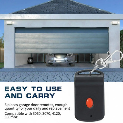 Garage view with Six Pack Garage Door Opener Remotes Portable Transmitters With 10 Dip Switches Compatible With 3060 3089 4120 300MHz