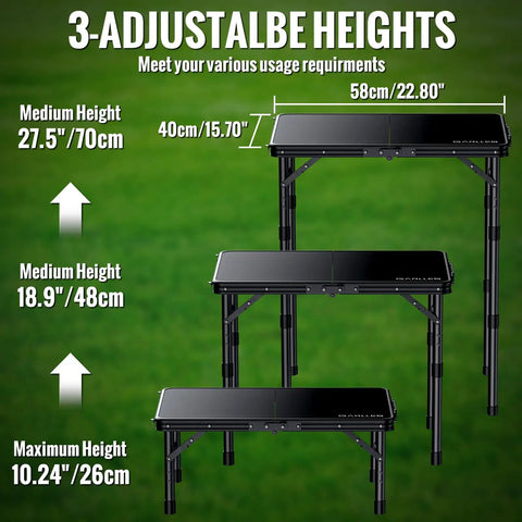 Foldable Camping Table With Waterproof Plastic Tabletop Portable Picnic Table Aluminum Frame Three Height Levels display