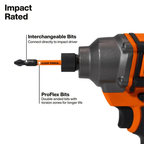 15-In-1 Multi-Bit Ratcheting Screwdriver Set With Impact-Rated Bits, 7 ProFlex Double-Ended Tips, connected to an impact driver