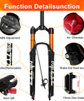 Lightweight 120mm Travel Air Suspension Fork For XC And AM Mountain Bikes One Eighth Inch Straight Steerer Quick Release 9mm X 100mm Manual And Remote Lockout Rebound Adjustable Front Fork Trail Ready with detailed functions displayed