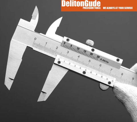 Pro Grade 12 Inch Vernier Caliper Stainless Steel Measuring Tool close-up with scale and depth gauge visible