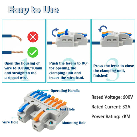 Workhorse 4 Pack 2 In 8 Out DIN Rail Terminal Blocks With 8 Removable Rail Clips For Quick Push In Wire Connections diagram