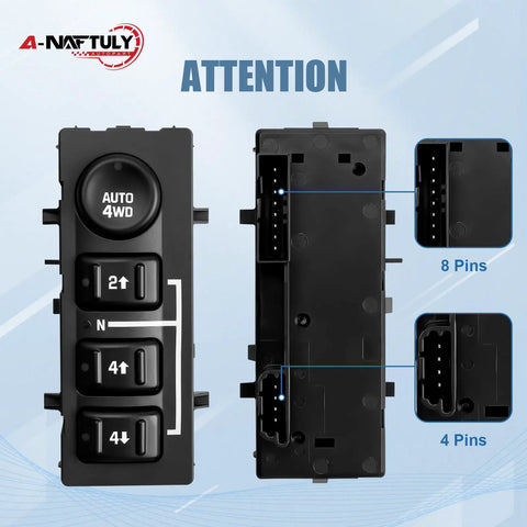 4X4 Transfer Case Switch Replacement For Trucks And SUVs Plug And Play 2003 2007 Fits Avalanche 1500 2500 Silverado 1500 2500 HD Classic 1500 HD Classic 2003 2004 2005 2006 2007, 8-pin and 4-pin views