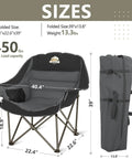 Oversized Padded Camping Chairs Set of 2 for Adults, Heavy Duty Foldable Lawn Chairs with dimensions and bagged view.