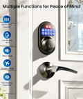 Skip The Keys Forever With This Top Shelf Keyless Entry Door Lock Featuring Heavy Duty Electronic Keypad Auto Lock Design And Backlit Handles For Hassle Free Daily Use Anytime on white door.