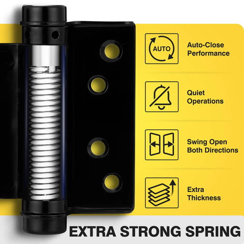 Workhorse 3 Inch Double Action Door Hinges Matte Black with extra strong spring and quiet operations features.