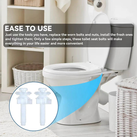 Universal White Toilet Seat Screw Replacement Kit With Heavy Duty Plastic Bolts Hinge Nut Washer Set for ease of use in bathroom repairs.