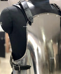 Medieval Steel Merc Cuirass 18 Gauge Body Armor For Larp And Cosplay with polished finish on mannequin