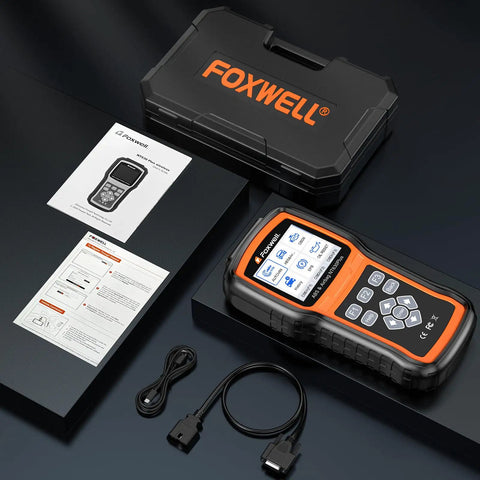 NT630 Plus OBD2 Scanner with ABS and SRS Bi Directional Diagnostic Tool for Cars, packaging, accessories, and manual