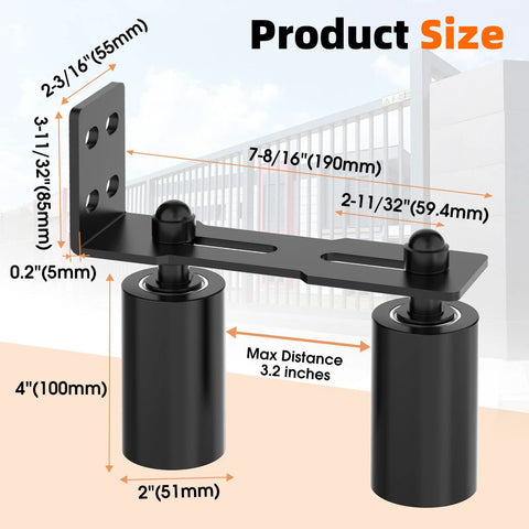 Sliding Gate Guide Rollers and Hardware Kit with Heavy Duty 4 Inch Adjustable Nylon Wheels and Rust Proof L Bracket