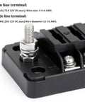 Side view of Six Way Marine Blade Fuse Block With Negative Bus Waterproof ATC ATO Fuse Box Panel showing terminal connections.