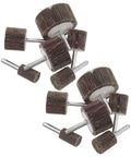 Cool 12pc Abrasive Flap Wheel Set For Drill Press Grinders showing multiple brown sanding drum buffing heads for polishing.