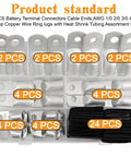48 Piece Battery Tinned Copper Terminal Connectors Kit With Heat Shrink Tubing Includes AWG 1 0 2 0 3 0 4 0 Crimp Ring Lugs Set