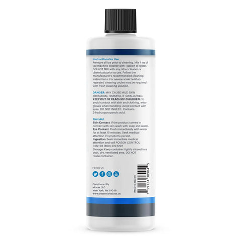 Back label of Ice Maker Cleaner And Descaler 16 Fl Oz For Nugget Ice Makers And All Major Brands Descale Clean And Preserve Ice Flavor