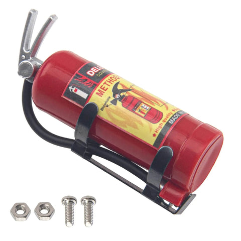 Two Pack 1/10 Scale RC Fire Extinguishers With Stickers, Display Only Decorative Accessories for RC Crawlers, close-up view
